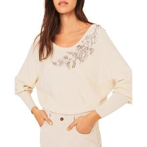 ba&sh Cream Embellished V-Neck Sweater